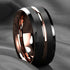 Men's 8mm Tungsten Brushed Black Rose Gold Grooved Comfort-Fit Wedding Band